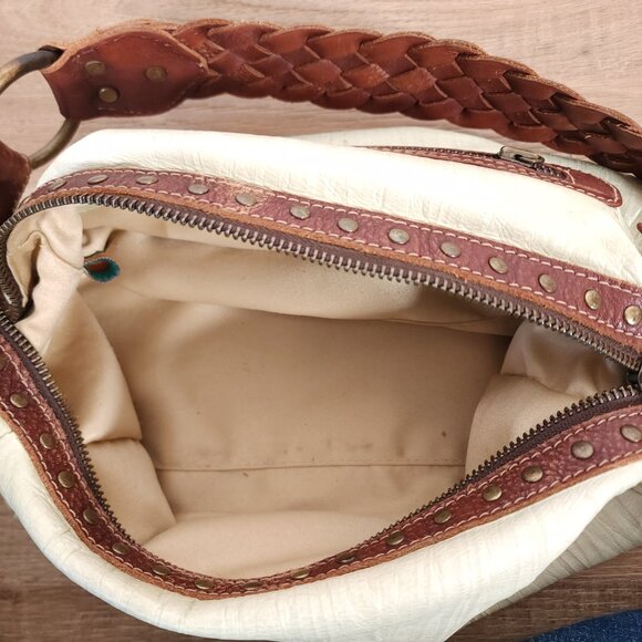 Vintage Browns Green Brown Shoulder Bag Purse Metal Bull Accents Braided Strap - Picture 10 of 12